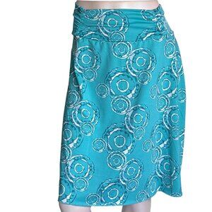 Tranquility By Colorado Clothing Skirt Womens L Teal Circle Print Knee-Length